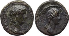 LYDIA. Thyateira. Claudius with Agrippina II (41-54). Ae. Obv: ΤΙ ΚΛΑVΔΙΟC ΚΑΙCΑΡ CЄΒΑCΤΟC. Bare head of Claudius right. Rev: ΑΓΡΙΠΠΙΝΑΝ / CЄΒΑCΤΗΝ ΘVΑΤΙΡΗΝΟΙ. Draped bust of Agrippina II right. RPC I
