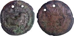 Coins of Ancient India & Ancient World Pallavas of Kanchi Copper Coin with Ship on the reverse. Pallavas of Kanchi (4-6 Century CE), Copper Unit, Ship type, Obv: an upright bull facing right, snake, S