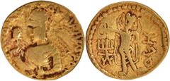 Coins of Ancient India & Ancient World Kushan Dynasty, Huvishka (160-190 CE), Gold Dinar, "MAO"(Moon god) type, Main Mint in Bactria (probably struck at Balkh), Early phase, Obv: a diademed and half-l