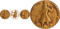 Coins of Ancient India & Ancient World Kushan Dynasty, Kanishka I (127-140 CE), Gold Dinar, "Athsho"(God of Metal and Fire) type, Main Mint in Bactria (probably struck at Balkh), Obv: the diademed kin