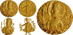Coins of Ancient India & Ancient World Kushana Dynasty, Huvishka (160-190 CE), Gold Dinar, "Pharro" (Fire-god) type, Main Mint in Bactria (probably struck at Balkh), Late phase, Obv: a diademed and ha