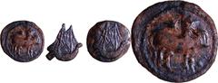Coins of Ancient India & Ancient World Pallavas of Kanchi (300-500 CE), Copper Alloy Unit, Ship type, Obv: an upright bull facing right, a Srivatsa and a conch-shell (Shankha) above, a dotted border a