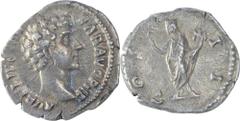 Silver Denarius Coin of Marcus Aurelius of Indo Roman. Coins Of INDIA Ancient India Indo-Roman Denarius Indo-Roman, Marcus Aurelius (161-180 AD), Silver Denarius, Obv: caesar bare head right, legend A