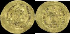 Gold Solidus Coin of Maurice Tiberius of Byzantine Empire. Coins Of Worldwide Byzantine Empire Gold Solidus Byzantine Empire, Maurice Tiberius,583 AD,Gold Solidus,Constantinople Mint,Obv: helmeted cui