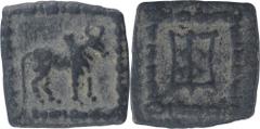 Copper Square Coin of Appolodotus II of Indo Greek. Coins Of INDIA Ancient India Indo-Greek Copper Unit ;Indo-Greek,Apollodotus II,Copper Square Unit,Obv:humped bull to standing right in dotted border