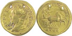 Gold Aureus Coin of Ancient Roman of Septimius Severus. Coins Of INDIA Ancient India Indo-Roman Aureus ;Ancient Roman, Septimius Severus, Gold Aureus,(210 AD),Obv:laureate head left with readingsSEVER