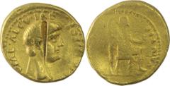 Gold Aureus coin of Ancient Roman of Tiberius. Coins Of INDIA Ancient India Indo-Roman Aureus ;Ancient Roman, Tiberius, Gold Aureus, Obv:with a beautiful portrait of Tiberius, shown facing right and t