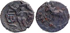 Coins Of INDIA Ancient India Rajanyas Janapada, (100 BC), Copper Fractional Unit, Obv: goddess Lakshmi in standing posture, holding lotus in right hand, Brahmi legend around "Rajana Jana(padasa)", Rev