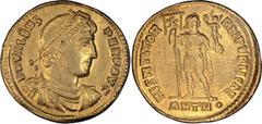 Roman Imperial Valens. Solidus; Valens; 364-378 AD, Antioch, 364-7 AD, Solidus, 4.45g. RIC-2d (C); C-31 (25 Fr.); Depeyrot-27/3, p. 283 (5 spec. with XP and from officina H=8). Obv: D N VALENS - PER F