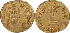 Byzantine Constans II. Solidus; Constans II; Constantinople, c. 654-68 AD, Solidus, 4.33g. Sear-959, MIB-26. Obv: d N CONSTANTI[NUS C CONSTA] Facing busts of Constans, with long beard, and Constantine