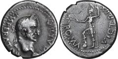 Roman Imperial Galba. Denarius; Galba; 68-69 AD, Spain, Denarius, 3.49g. RIC-45, BM-187, Paris-26, C-223 (15 Fr.). Obv: GALBA - IMPERAT[OR] Head laureate r., globe at point of bust. Rx: ROMA - VICTRIX