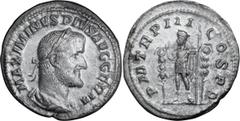 Roman Imperial Maximinus I Thrax. Denarius; Maximinus I Thrax; 235-238 AD, Rome, 237 AD, Denarius, 1.81g. BM-161, C-64, RIC-5, Eauze Hoard-618 (8 spec.). Obv: with GERM, third portrait. Rx: P M TR P I