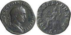 Roman Imperial Gordian II Africanus. Sestertius; Gordian II Africanus; 238 AD, Rome, Sestertius, 18.57g. BM-23, C-9 (70 Fr.), RIC-5. Obv: IMP CAES M ANT GORDIANVS AFR AVG Bust laureate, draped, cuiras