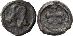 Byzantine Basil I. ; Basil I; 867-886 AD. Cherson, Cast Follis, AE 19, 4.57g. Berk-913, Sear-1719, Ratto-1856. Obv: Large B standing on exergual line. Rx: Cross floriate on two steps, between pellets 