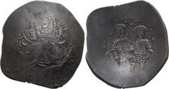 Byzantine Alexius III. Billion Aspron Trachy; Alexius III; 1195-1203 AD. Constantinople, BI Aspron Trachy, 2.79g. Cf. Sear-2011/13 and DO-pl. XXIV.3g.1. Obv: Nimbate bust of Christ facing, raising han
