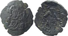 Byzantine Michael VIII. Trachy; Michael VIII; 1261-1282 AD. Constantinople, Trachy, 2.38g. Sear-2277. Obv: Bust of Christ facing, [AA] in field. Rx: Michael standing facing, holding scepter topped by 