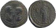 Roman Provincial Macrinus and Diadumenian. ; Macrinus and Diadumenian; 217-218 AD, Marcianopolis, Moesia Inferior, Struck under the governor Pontianus, 5 Assaria, AE 26, 14.48g. AMNG-750 (3 spec.), Va