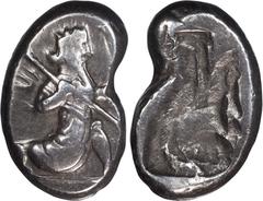 Ancient Greek Lydia, Sardes. 1/12 Siglos; Lydia, Sardes; Xerxes II-Artaxerxes II, c. 420-375 BC, Siglos, 5.52g. Sunrise-29, Carradice-Type IIIb C. Obv: The Great King running r., holding spear pointin