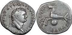 Roman Imperial Titus. Denarius; Titus; 79-81 AD, Rome, 79 AD, Denarius, 3.48g. RIC-19 (C), BM-22, Paris-16, C-280. Obv: IMP TITVS CAES VESPASIAN AVG P M Laureate head r. Rx: TR P VIIII - IM[P] XIIII -