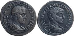 Roman Provincial Maximinus I Thrax and Maximus. AE 32; Maximinus I Thrax and Maximus; 235-238 AD, Ninica Claudiopolis, Cilicia, AE 32, 16.14g. SNG Levante-629. Obv: Laureate, draped, cuirassed bust of