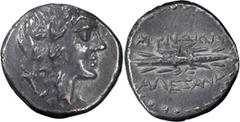 Ancient Greek Caria, Myndus. Achaean League Hemidrachm, ex BCD; Caria, Myndus; 180-140 BC, Hemidrachm, 2.20g. Obv: Head of Dionysus r. wearing ivy wreath, thyrsus behind neck. Rx: Winged thunderbolt, 