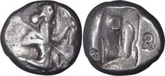 Ancient Greek Lydia, Sardes. 1/12 Siglos; Lydia, Sardes; Darius I-Xerxes II, c. 485-420 BC, Siglos, 5.57g. Carradice Type- IIIb, Sunrise-25. Obv: The Great King running r., holding spear pointing diag