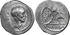 Roman Republic C. Numonius Vaala. Denarius; C. Numonius Vaala; 41 BC, Denarius, 3.59g. Cr-514/2; Syd-1087 (R8); RSC Numonia-2; Sear, Imperators-322. Obv: C NVMONIVS - VAALA Head r., of Numonius Vaala 