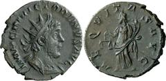 Roman Imperial Victorinus with portrait of Marius. Antoninianus; Victorinus with portrait of Marius; 268-270 AD, Antoninianus, 3.35g. Cunetio-2561 (77 spec.). Obv: IMP C P VICTORINVS AVG Radiate, cuir