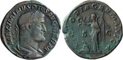 Roman Imperial Maximinus I Thrax. Sestertius; Maximinus I Thrax; 235-238 AD, Rome, 236-8 AD, Sestertius, 21.33g. BM-191, C-109 (8 Fr.), RIC-90. Obv: with GERM, third portrait with hooked nose and prot