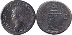 Roman Imperial Nero. Sestertius; Nero; 54-68 AD, Rome, 64-5 AD, Sestertius, 27.66g. RIC-145 (R2). Obv: NERO CLAVD CAESAR AVG GERM P M TR P IMP P P Head laureate l. Rx: S - C View of triumphal arch, su