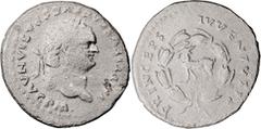 Roman Imperial Titus mule with reverse type of Domitian as Caesar. Denarius; Titus mule with reverse type of Domitian as Caesar; 79-81 AD, Rome, 80-1 AD, Denarius, 2.87g. Not in RIC; apparently unpubl