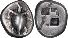 Ancient Greek Attica, Aegina. Achaean League Hemidrachm, ex BCD; Attica, Aegina; 510-485 BC, Hemidrachm, 2.80g. Milbank-pl. I, 10; SNG Cop-504. Obv: Sea turtle. Rx: Union Jack incuse.An early hemidrac