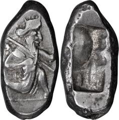 Ancient Greek Lydia, Sardes Siglos. ; Lydia, Sardes Siglos; Darius I-Xerxes II, c. 485-420 BC, Siglos, 5.06g, Carradice-Type IIIb, Sunrise-25. Obv: The Great King running r., holding spear pointing di
