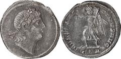 Roman Imperial Constantine I. Siliqua; Constantine I; 307-337 AD, Constantinople, c. 336-7 AD, Siliqua, 2.80g. Cf. RIC-126, C-97 (60 Fr.). Obv: No legend. Head r. looking upwards, wearing laurel and r