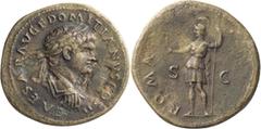 Roman Imperial Domitian as Caesar. Sestertius; Domitian as Caesar; 70-81 AD, Rome, 73 AD, Sestertius, 24.22g. RIC-653 (R2). Obv: CAESAR AVG F DOMITIANVS COS II Bust laureate, draped, cuirassed r. Rx: 