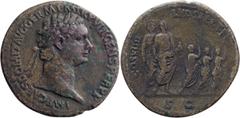 Roman Imperial Domitian. Sestertius; Domitian; 81-96 AD, Rome, 88-9 AD, Sestertius, 24.21g. RIC-615 (C), BM-426, C-79 (80 Fr.). Obv: IMP CAES DOMIT AVG GERM P M TR P VIII CENS PER P P Head laureate r.