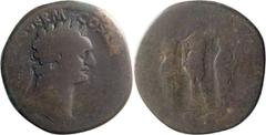 Roman Imperial Domitian. Sestertius; Domitian; 81-96 AD, Rome, 95-6 AD, Sestertius, 25.11g. Paris-508, pl. CXVI (same dies); C-516 (80 Fr.). Obv: [IMP CAES DOMIT AVG] GERM - COS [XVII CENS PER P P] He