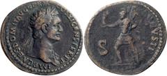 Roman Imperial Domitian with two overstruck reverse types. 40-as; Domitian with two overstruck reverse types; 81-96 AD, Rome, 85 AD, As, 11.26g. Obv: IMP CAES DOMIT AVG GERM - COS XI CENS PER P P Bust