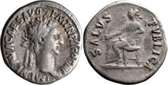 Roman Imperial Nerva. Denarius; Nerva; 96-98 AD, Rome, 97 AD, Denarius, 3.57g. Paris-44, BMC-62 note, citing spec. in Copenhagen). Obv: IMP NERVA CAES AVG - P M TR P II COS III P P Head laureate r. Rx
