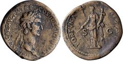 Roman Imperial Nerva. Sestertius; Nerva; 96-98 AD, Rome, Late 96 AD, Sestertius, 25.87g. BMC-p. 17 (citing Gnecchi Collection). Obv: IMP [NE]RVA CAES AVG P M TR P - COS II DESIGN III P P Head laureate