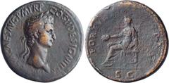 Roman Imperial Nerva. Sestertius; Nerva; 96-98 AD, Rome, Late 96 AD, Sestertius, 29.40g. Cf. BM-90 (earlier issue). Obv: [IMP NERVA] CAES AVG P M TR P - COS II DESIGN III P P Head laureate r. Rx: FORT