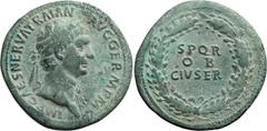 Roman Imperial Trajan. ; Trajan; 98-117 AD, Rome, Sestertius 98 AD, 21.24g. Woytek-42b (2 spec.), pl. 5 (this coin); C-362 (12 Fr.). Obv: IMP CAES NERVA TRAIAN - AVG GERM P M Bust laureate r., with fo