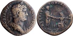Roman Imperial Hadrian. Sestertius; Hadrian; 117-138 AD, Rome, c. 132 AD, Sestertius, 24.23g. RIC-1809 (R2), pl. 142 (this coin). Obv: HADRIANVS - AVG COS III P P Bust laureate, draped r., seen from s