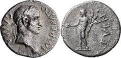 Roman Imperial Galba. Denarius; Galba; 68-69 AD, Spain, 68-69 AD, Denarius, 3.27g. BMC-p. 343, pl. 54.1 (Vienna, prob. same dies), C-14 (50 Fr.). Obv: IMPERATO (sic) GALBA Head laureate r. on globe. R