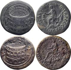 Roman Imperial Set of Colosseum Sestertii by Titus and Domitian. ; Set of Colosseum Sestertii by Titus and Domitian; Two coins in lot. Coin #1: Titus; 79-81 AD, Rome, c. 80-81 AD, Sestertius, 27.99g. 