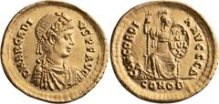 Roman Imperial Arcadius. Solidus; Arcadius; 383-408 AD, Constantinople, 383-388 AD, Solidus, 4.35g. RIC-70c.2. Obv: Rosette-diademed, draped and cuirassed bust r., seen from front. Rx: CONCORDIA AVGGG