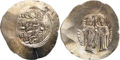 Byzantine Manuel I. Aspron EL Trachy Nomisma; Manuel I; Constantinople, 1143-1180 AD, EL Aspron Trachy, 4.00g. Berk-, DO-6, Sear-1961. Obv: Christ Pantokrator enthroned facing. Rx: Manuel standing fac