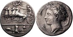 Ancient Greek Sicily, Syracuse, Signed by Euainetos. Decadrachm; Sicily, Syracuse, Signed by Euainetos; c. 405-390 BC, Decadrachm, 41.16g. Gallatin-R.III/C.IV, SC-11 (D4/R8), HGC-1299, Pozzi-615 (same