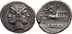 Roman Republic Roman Republic. Didrachm; Roman Republic; 225-212 BC, Rome, Didrachm, 6.07g. Crawford-28/3. Obv: Laureate head of Janus. Rx: ROMA, Jupiter, holding scepter and preparing to throw thunde