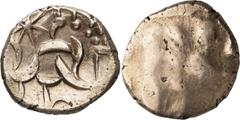 Ancient Greek Celtic Britain, the Corieltauvi. Stater; Celtic Britain, the Corieltauvi; South Ferriby type, c. 45-10 BC, Stater, 5.63g. Van Arsdell-837-3. Obv: Abstract head of Apollo r., from almost 